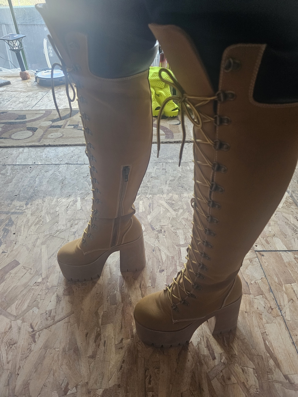 Over-the-Knee Lace-Up Platform Boots in Tan